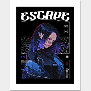 Escape Cyberpunk Anime Girl Posters and Art